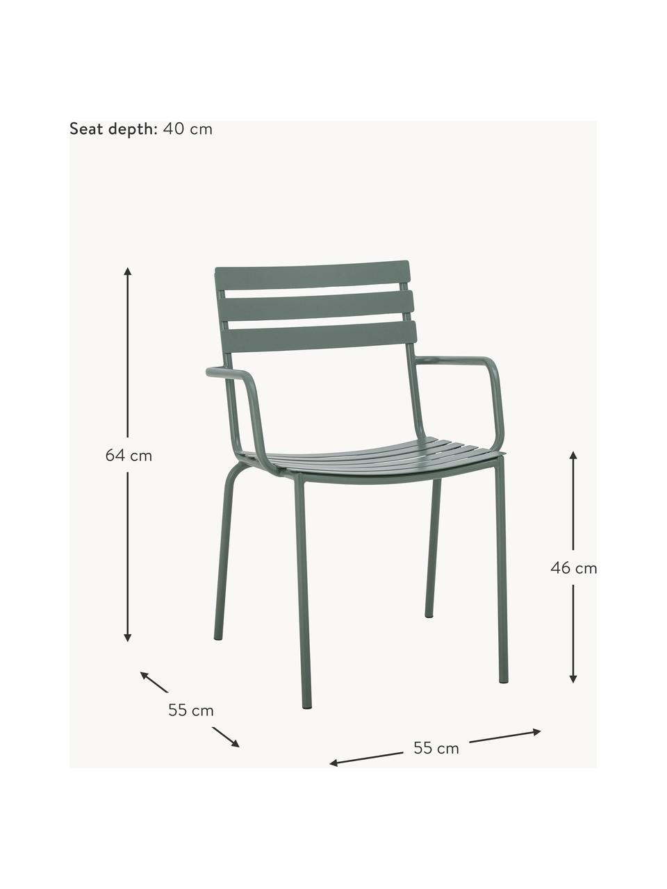 Krzesło ogrodowe z podłokietnikami Monsi, Żelazo galwanizowane, Szałwiowy zielony, S 55 x G 55 cm