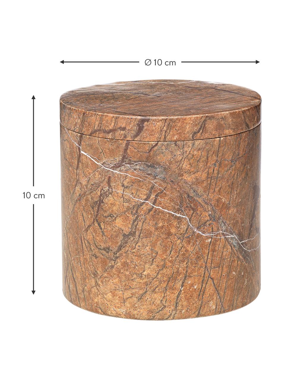 Marmor-Aufbewahrungsdose Osvald in Braun, Marmor

Marmor ist ein Naturgestein und ist daher in seiner Maserung einzigartig. Jedes Produkt ist ein Unikat, Brauner Marmor, Ø 10 x H 10 cm