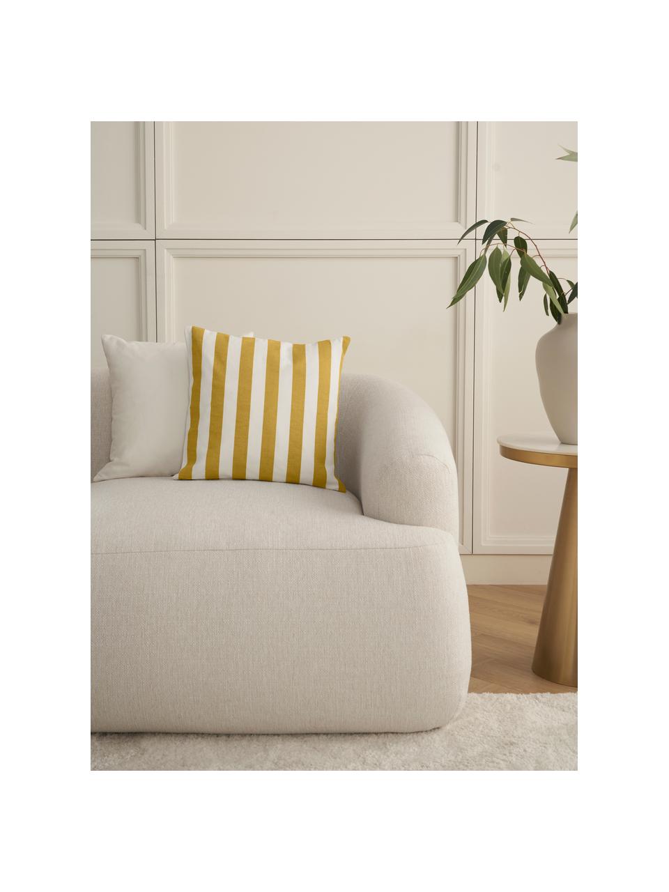 Housse de coussin rayée Timon, 100 % coton, Jaune, blanc, larg. 40 x long. 40 cm