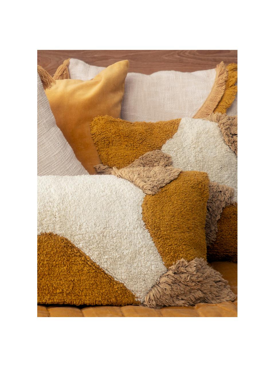 Housse de coussin rectangulaire Lago, 100 % coton, Jaune moutarde, couleur crème, larg. 35 x long. 110 cm