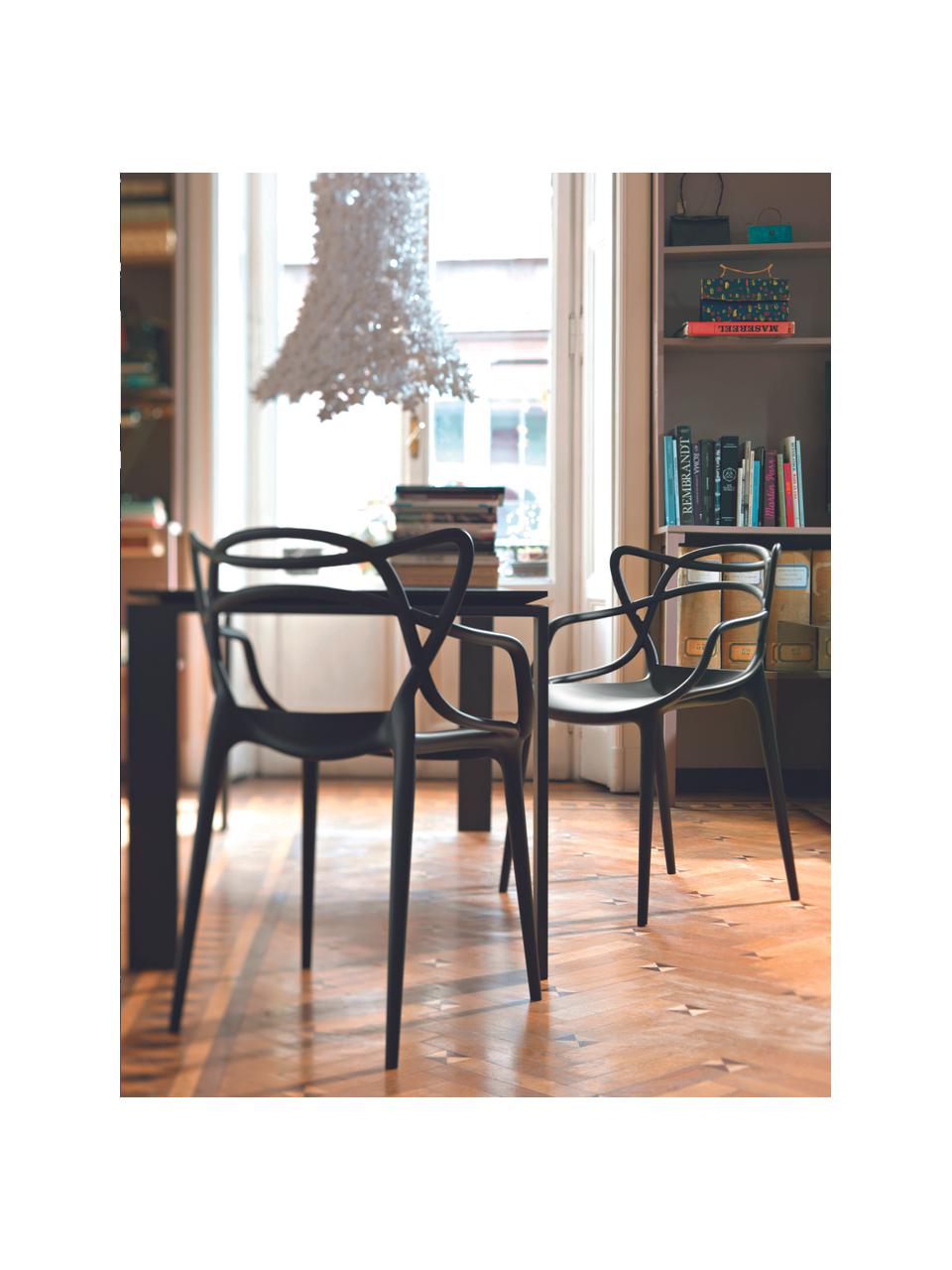 Chaises à accoudoirs design Masters, 2 pièces, Polypropylène, certifié Greenguard, Noir, larg. 57 x prof. 47 cm