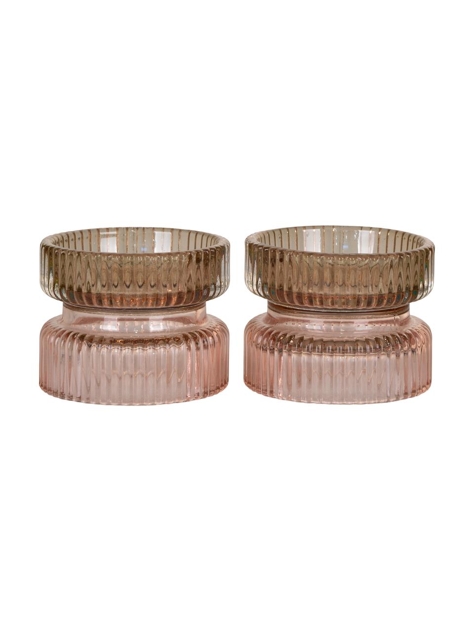 Candelabro reversible Candace, 2 uds., Vidrio, Turrón, melocotón, Ø 9 x Al 7 cm