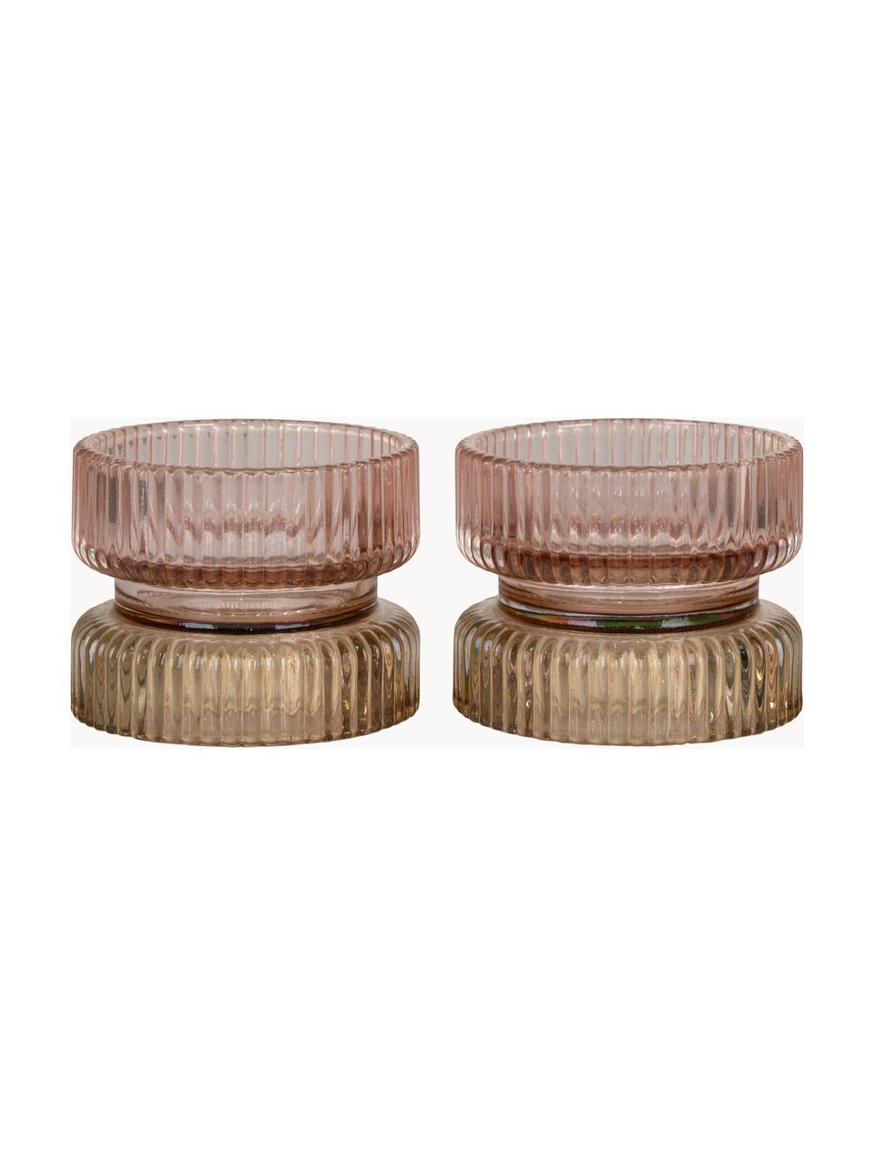 Omkeerbare kandelaars Candace, 2 stuks, Glas, Nougat, abrikoos, Ø 9 x H 7 cm