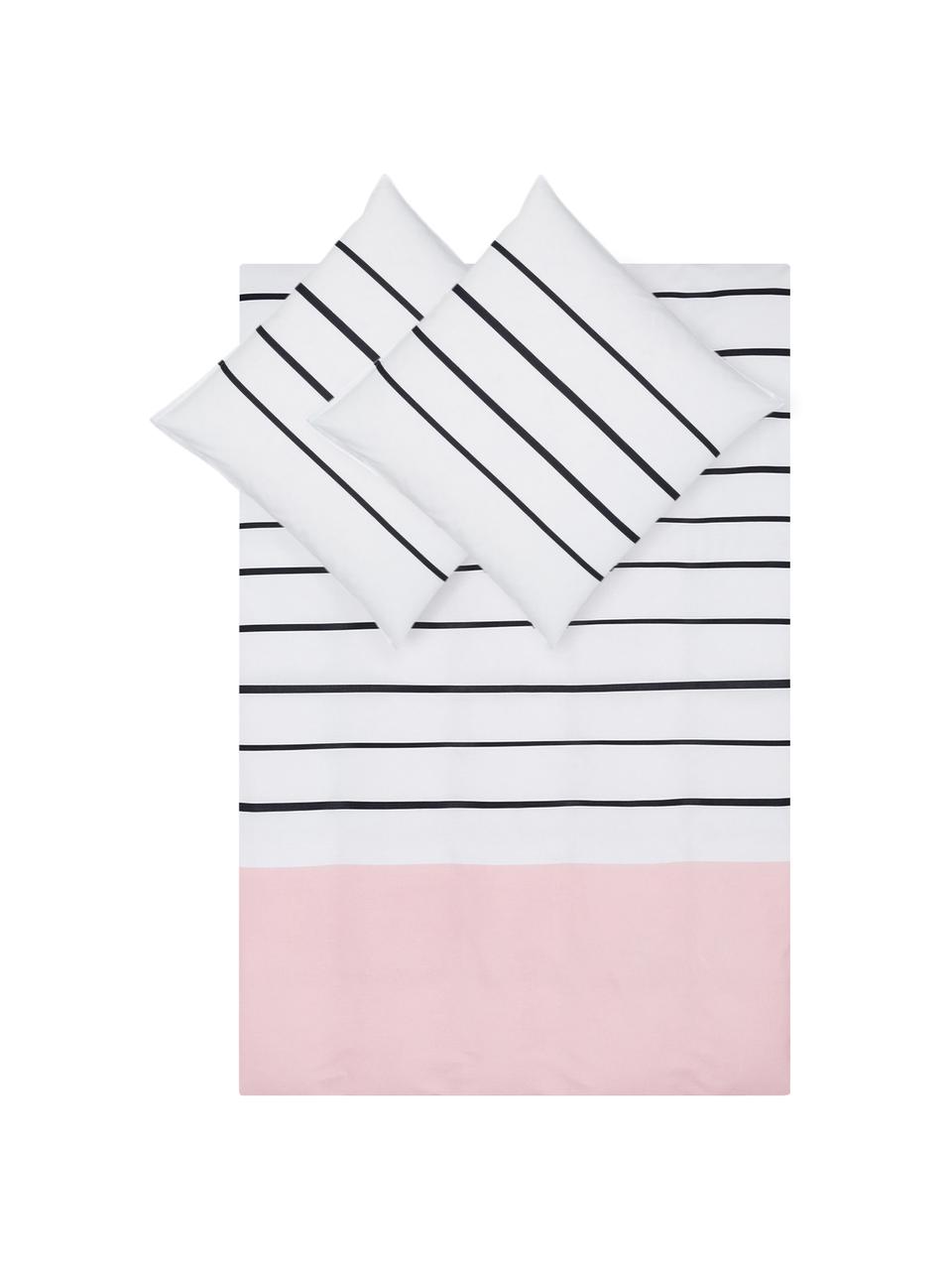 Parure copripiumino reversibile in cotone Blush, Cotone, Bianco, nero, rosa, 200 x 200 cm + 2 federe 50 x 80 cm