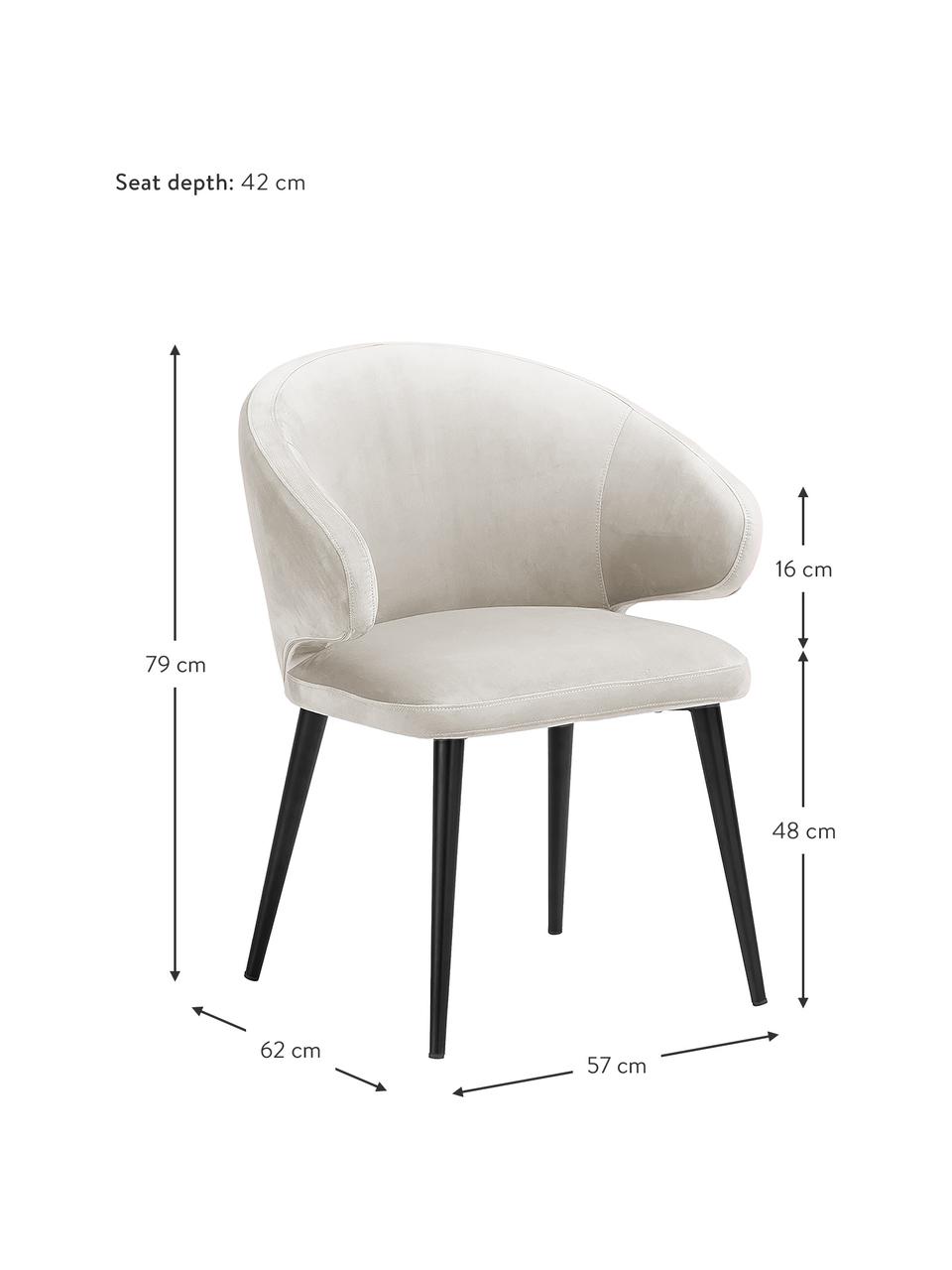 Samt-Armlehnstuhl Celia in modernem Design, Bezug: Samt (Polyester) Der hoch, Beine: Metall, pulverbeschichtet, Samt Beige, B 57 x T 62 cm