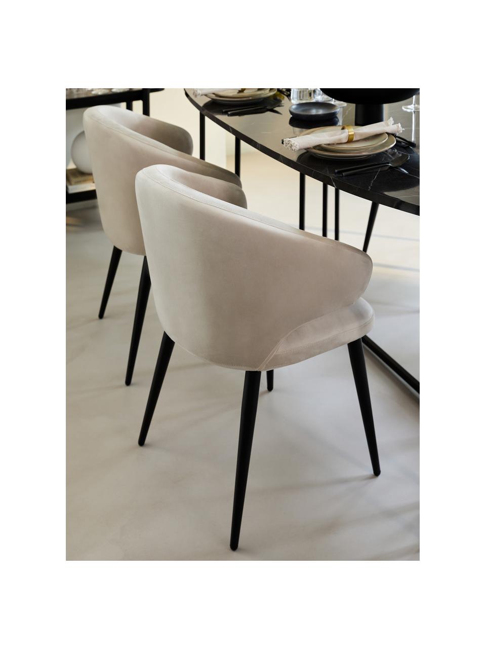 Silla con reposabrazos de terciopelo Celia, estilo moderno, Tapizado: terciopelo (poliéster) Al, Patas: metal con pintura en polv, Terciopelo beige, An 57 x F 62 cm
