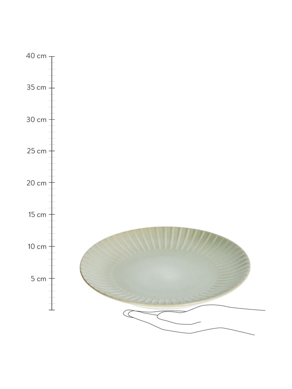 Keramik-Speiseteller Itziar mit Rillenstruktur, 2 Stück, Keramik, Hellgrün, Ø 27 x H 2 cm