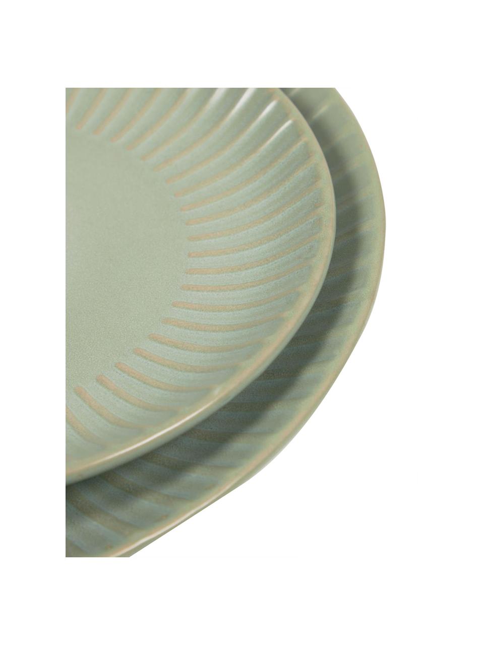 Talerz duży z ceramiki z ryflowaną powierzchnią Itziar, 2 szt., Ceramika, Jasny zielony, Ø 27 x W 2 cm
