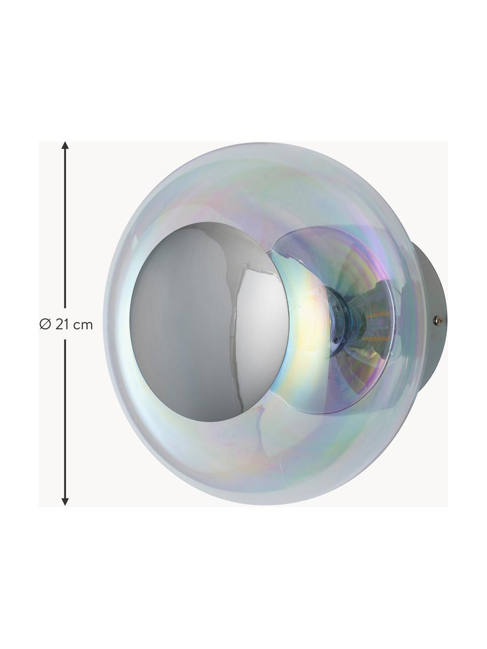Mondgeblazen wandlamp Horizon, Lampenkap: mondgeblazen glas, Iriserend, zilverkleurig, Ø 21 x D 17 cm