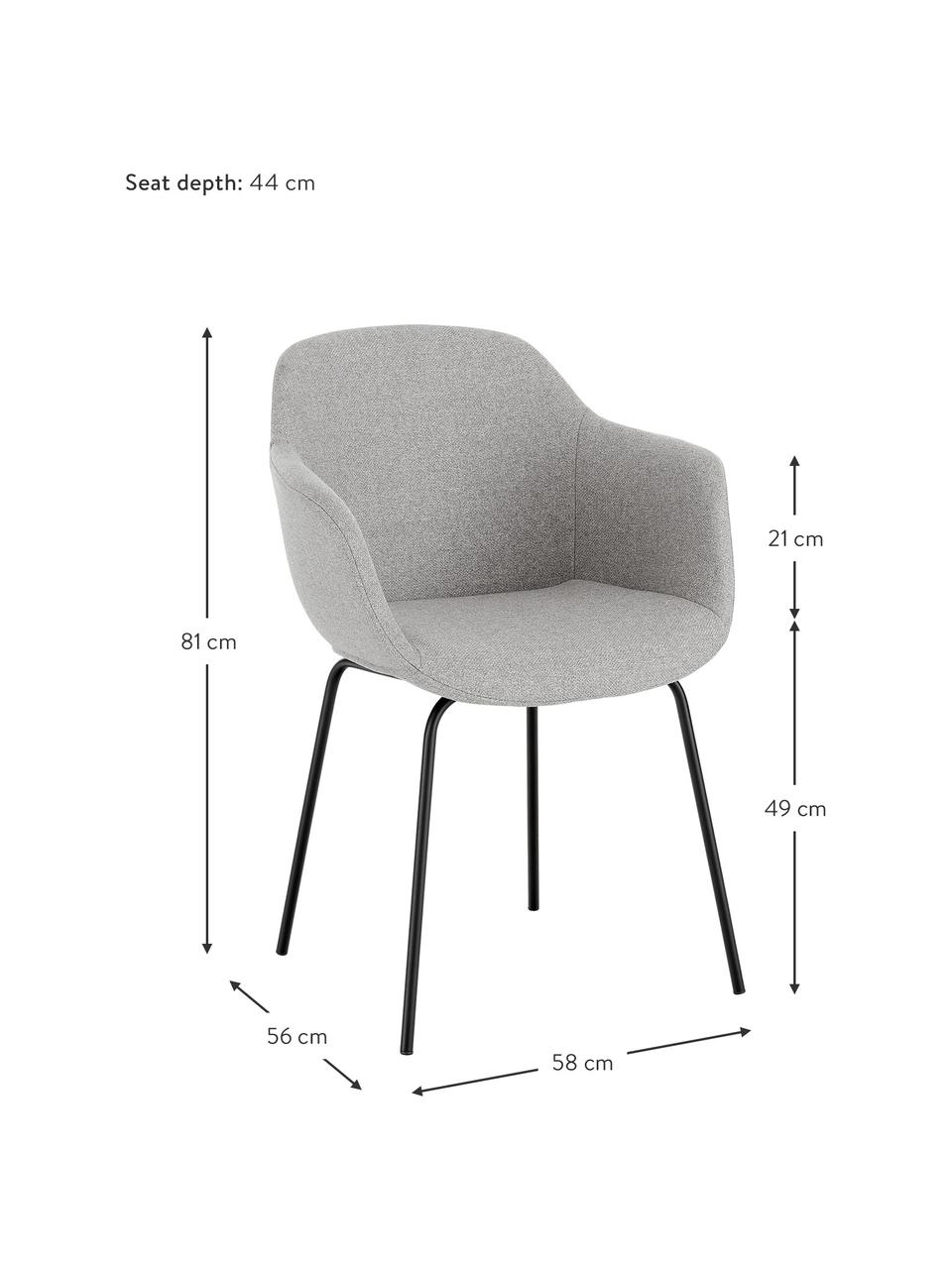 Petite chaise scandinave gris Fiji, Tissu gris clair, noir, larg. 58 x prof. 56 cm