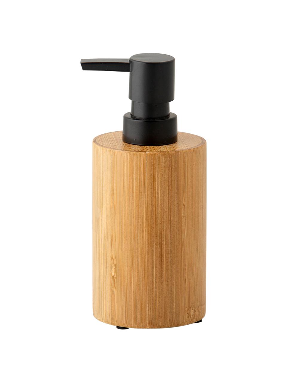 Dispenser sapone Beckton, Contenitore: bambù, Testa della pompa: materiale sintetico, Legno di bambù, nero, Ø 7 x Alt. 17 cm