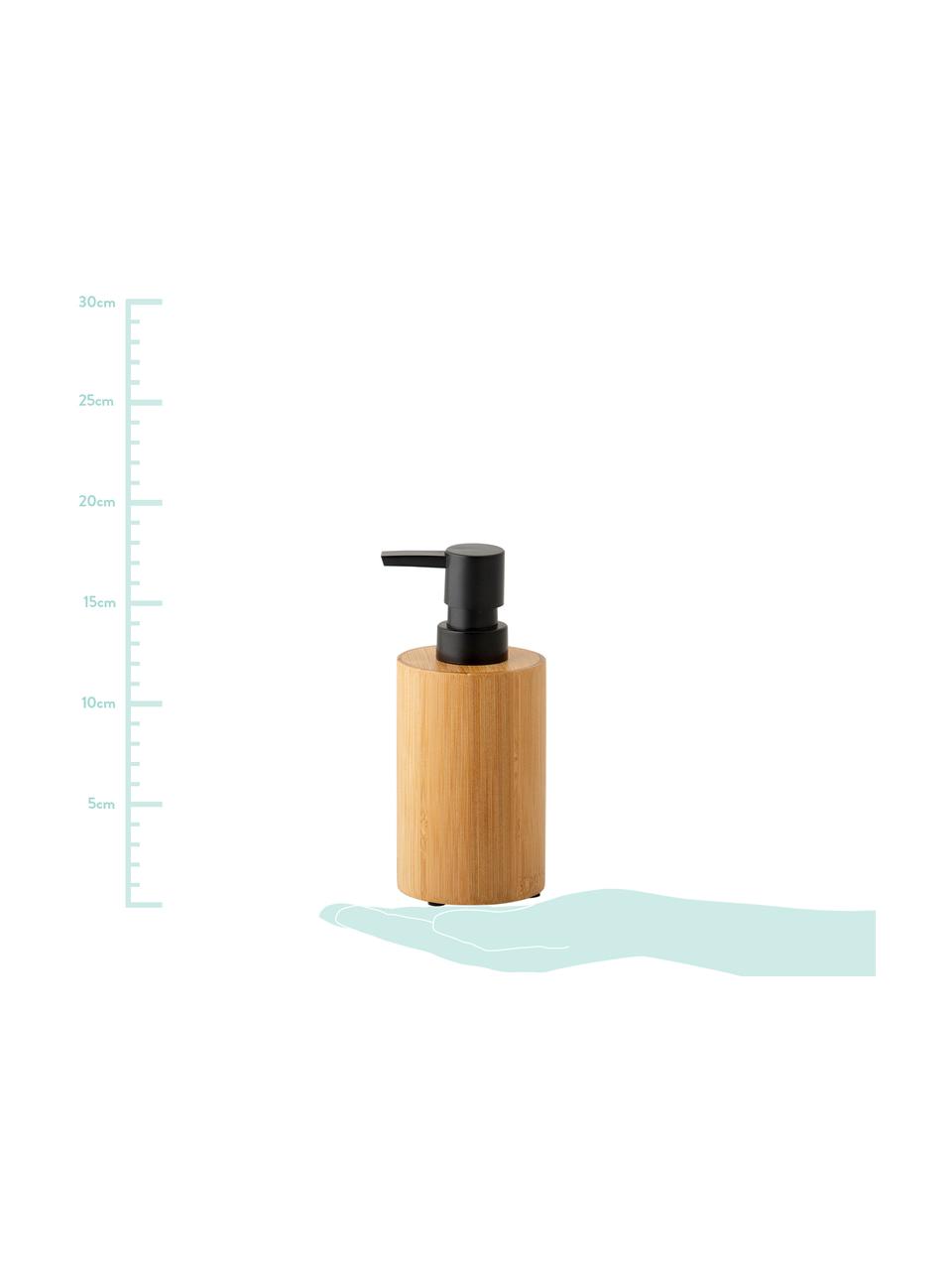 Dispenser sapone Beckton, Contenitore: bambù, Testa della pompa: materiale sintetico, Legno di bambù, nero, Ø 7 x Alt. 17 cm