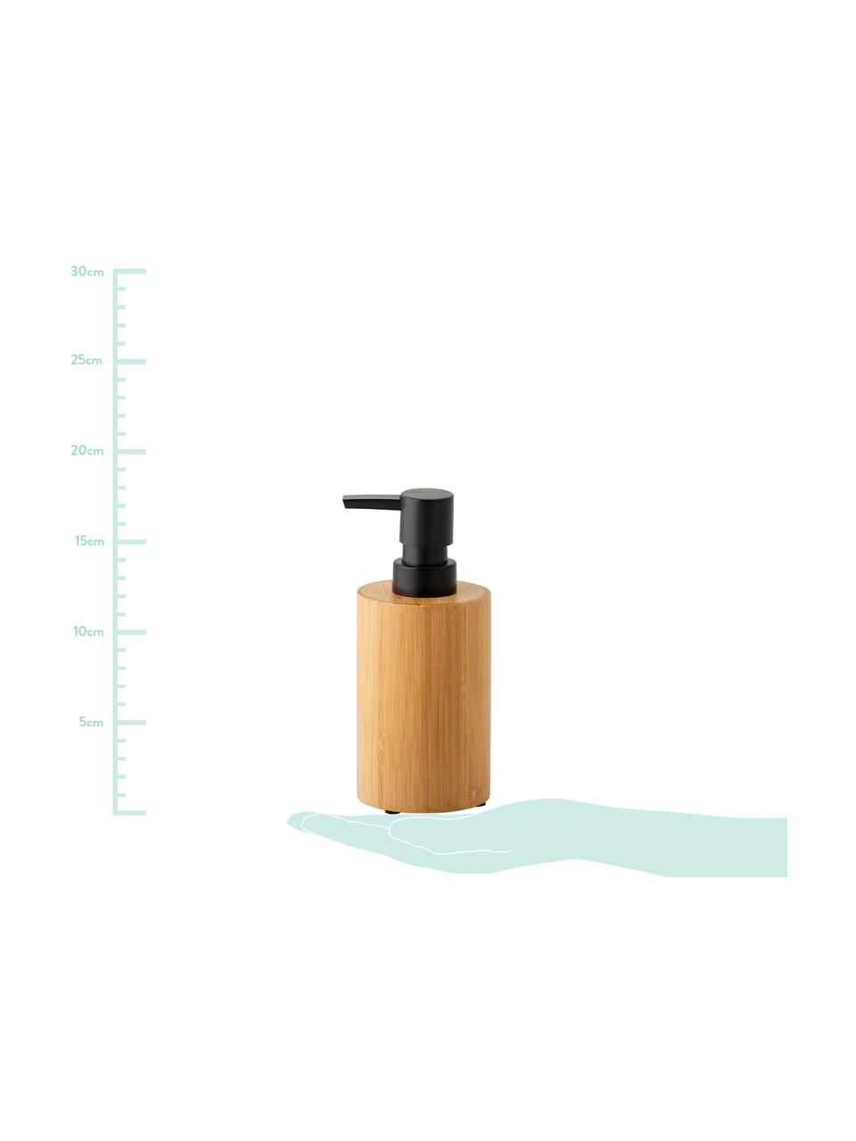 Dosificador de jabón Beckton, Recipiente: madera de bambú, Dosificador: plástico, Bambú, negro, Ø 7 x Al 17 cm