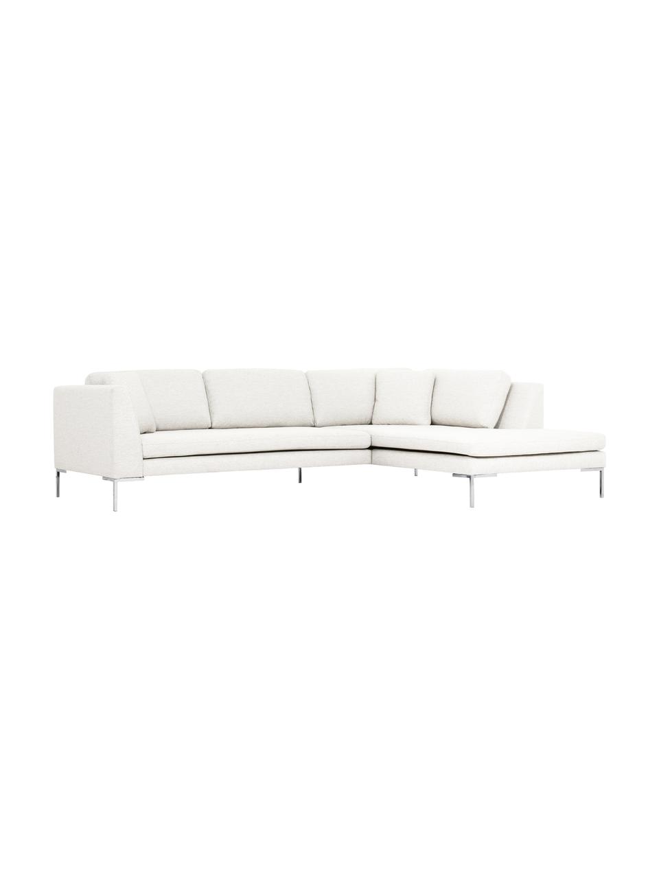 Ecksofa Emma, Bezug: Polyester 100.000 Scheuer, Gestell: Massives Kiefernholz, Webstoff Cremeweiss, Füsse Silber, B 302 x T 220 cm