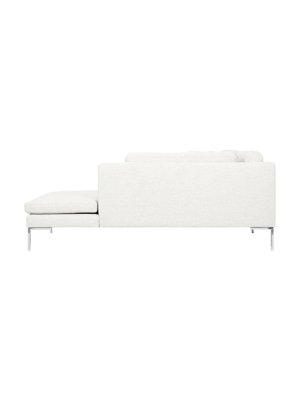 Ecksofa Emma, Bezug: Polyester 100.000 Scheuer, Gestell: Massives Kiefernholz, Füße: Metall, galvanisiert, Webstoff Cremeweiß, Füße Silber, B 302 x T 220 cm