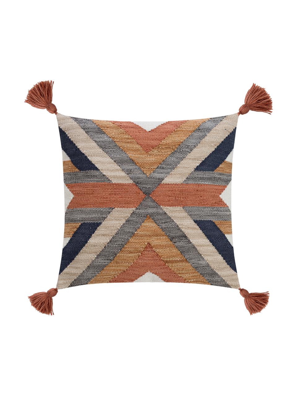 Ethno-kussenhoes Nouria met kwastjes en structuur-oppervlak, Terracotta, beige, B 50 x L 50 cm