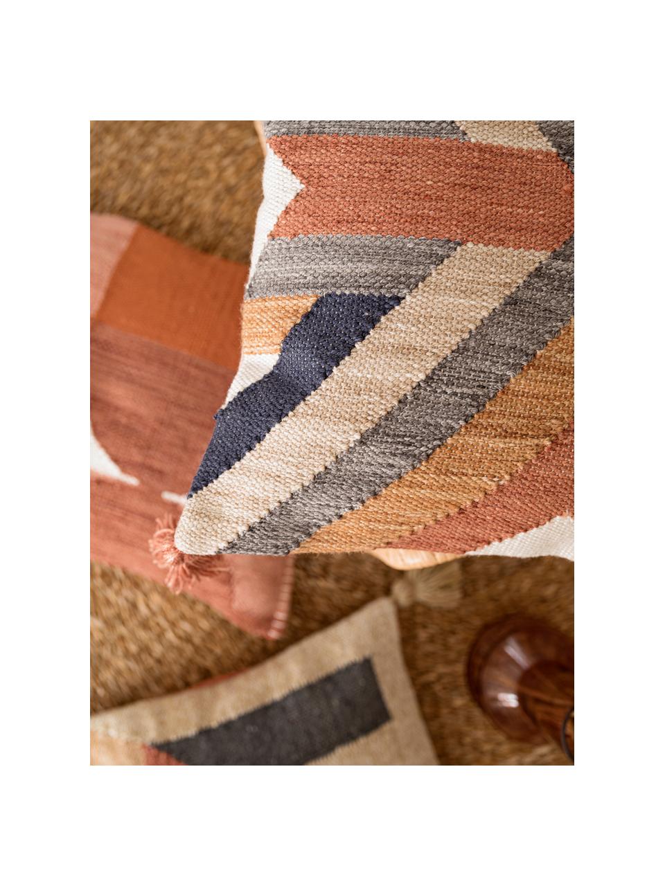 Federa arredo etnica con nappe e superficie ruvida Nouria, Retro: 100% cotone, Terracotta, beige, Larg. 50 x Lung. 50 cm