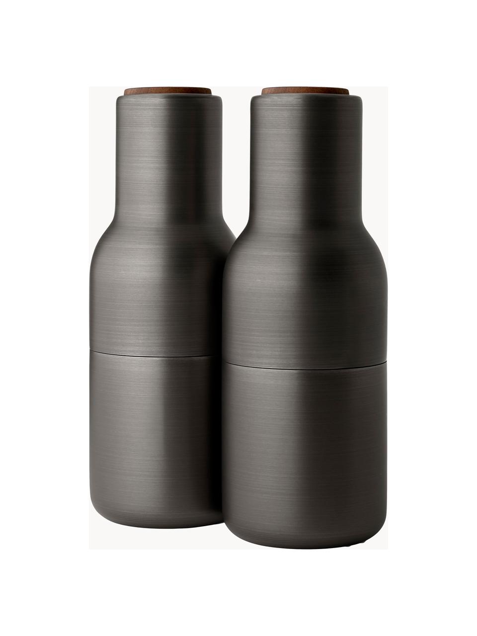 Moulins à sel et à poivre design avec couvercle en noyer Bottle Grinder, 2 élém., Anthracite, bois de noyer, Ø 8 x haut. 21 cm
