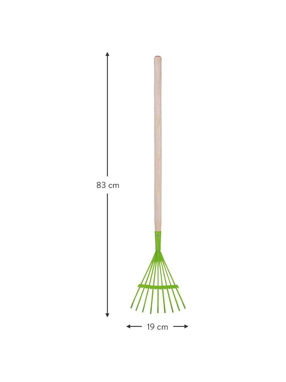 Râteau enfant Little Gardener, Bois, métal, enduit, Vert, beige, larg. 19 x haut. 83 cm