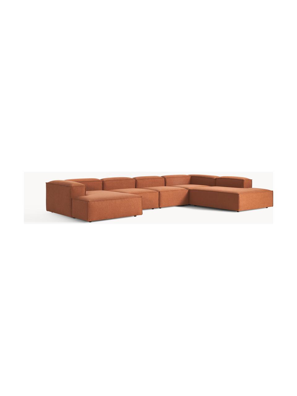 Canapé lounge modulable Lennon, Tissu terracotta, larg. 418 x prof. 269 cm, méridienne à droite