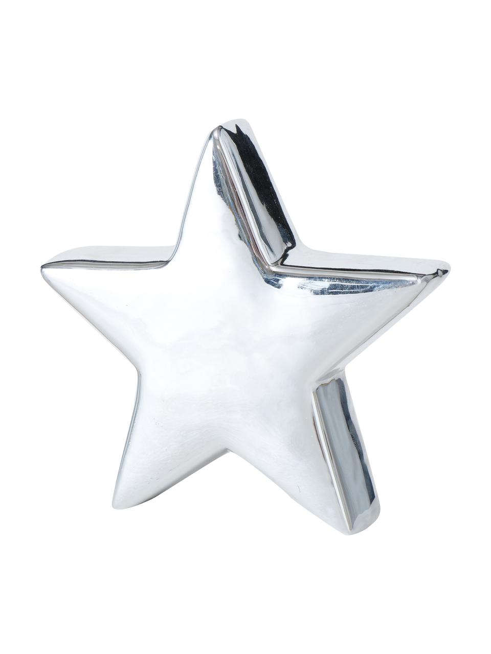 Deko-Sterne Glimmy in Silber H 14 cm, 2 Stück, Steingut, Silberfarben, Weiß, B 14 x H 14 x T 3 cm