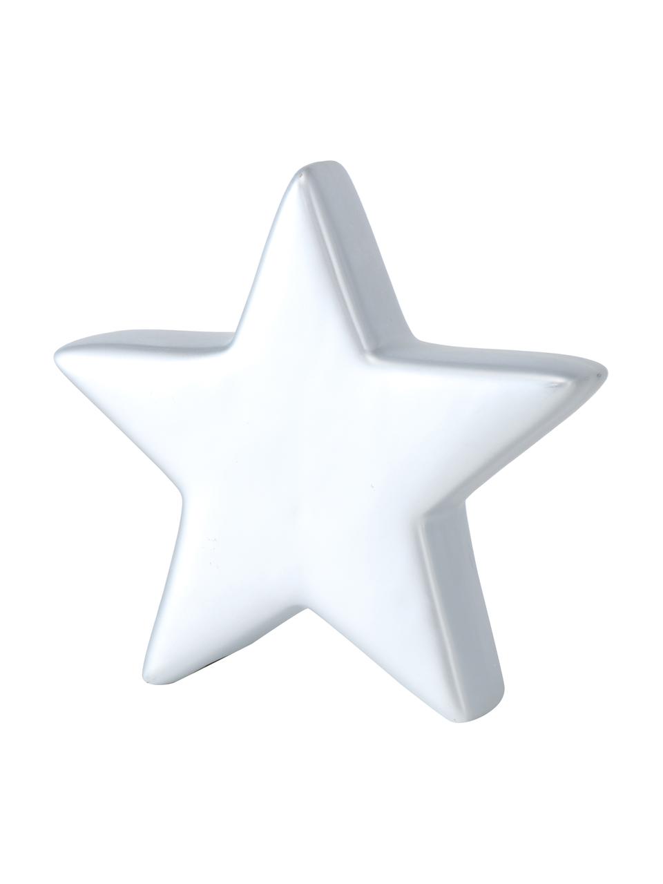 Decoratieve sterren Glimmy in zilverkleur H 14 cm, 2 stuks, Keramiek, Zilverkleurig, wit, B 17 x H 11 cm