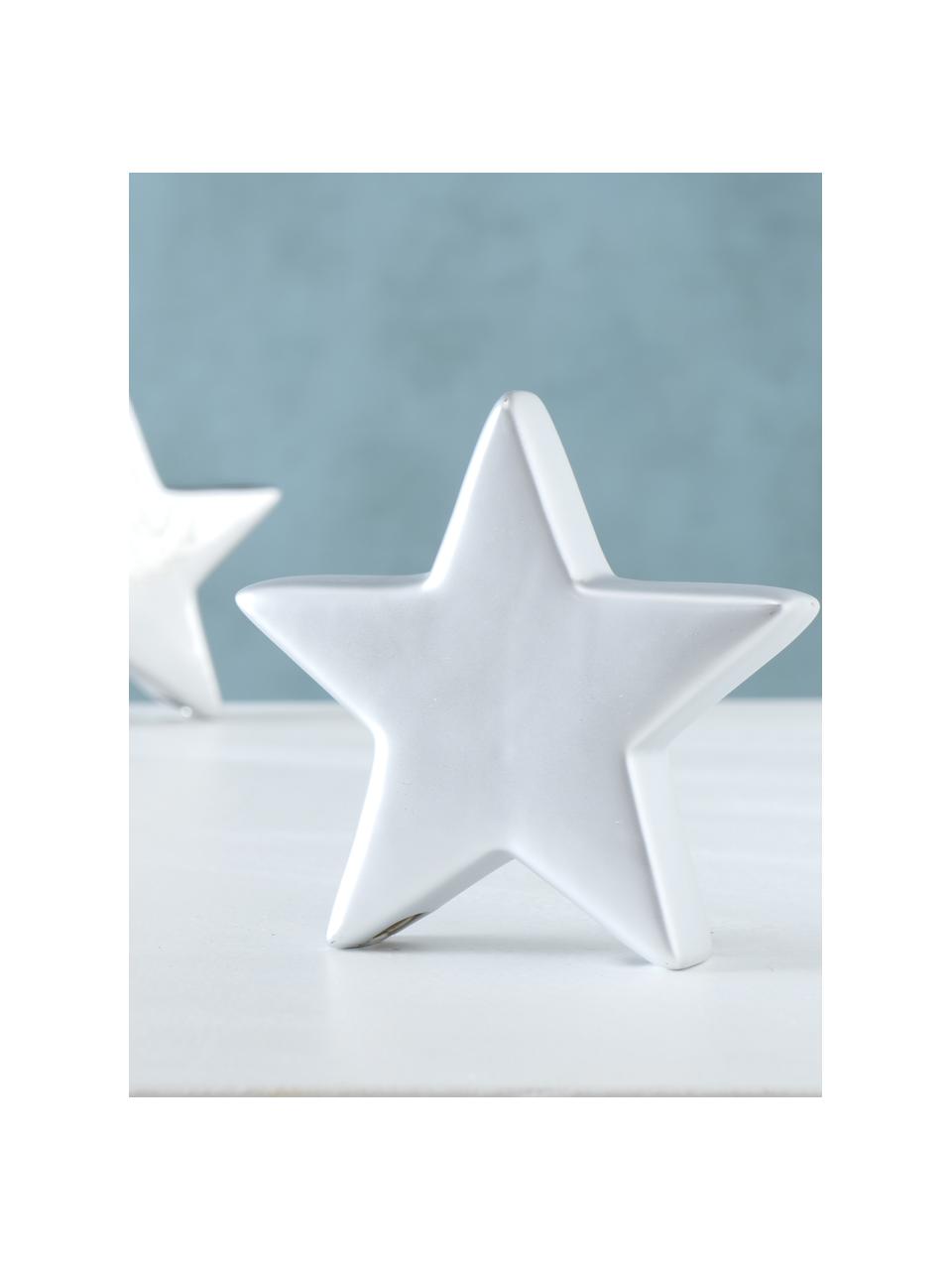 Komplet gwiazd dekoracyjnych Glimmy, 2 elem., Kamionka, Odcienie srebrnego, biały, S 14 x W 14 x G 3 cm