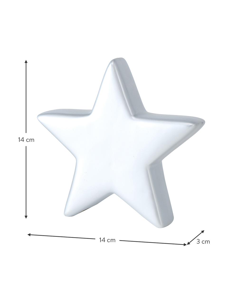 Decoratieve sterren Glimmy in zilverkleur H 14 cm, 2 stuks, Keramiek, Zilverkleurig, wit, B 17 x H 11 cm