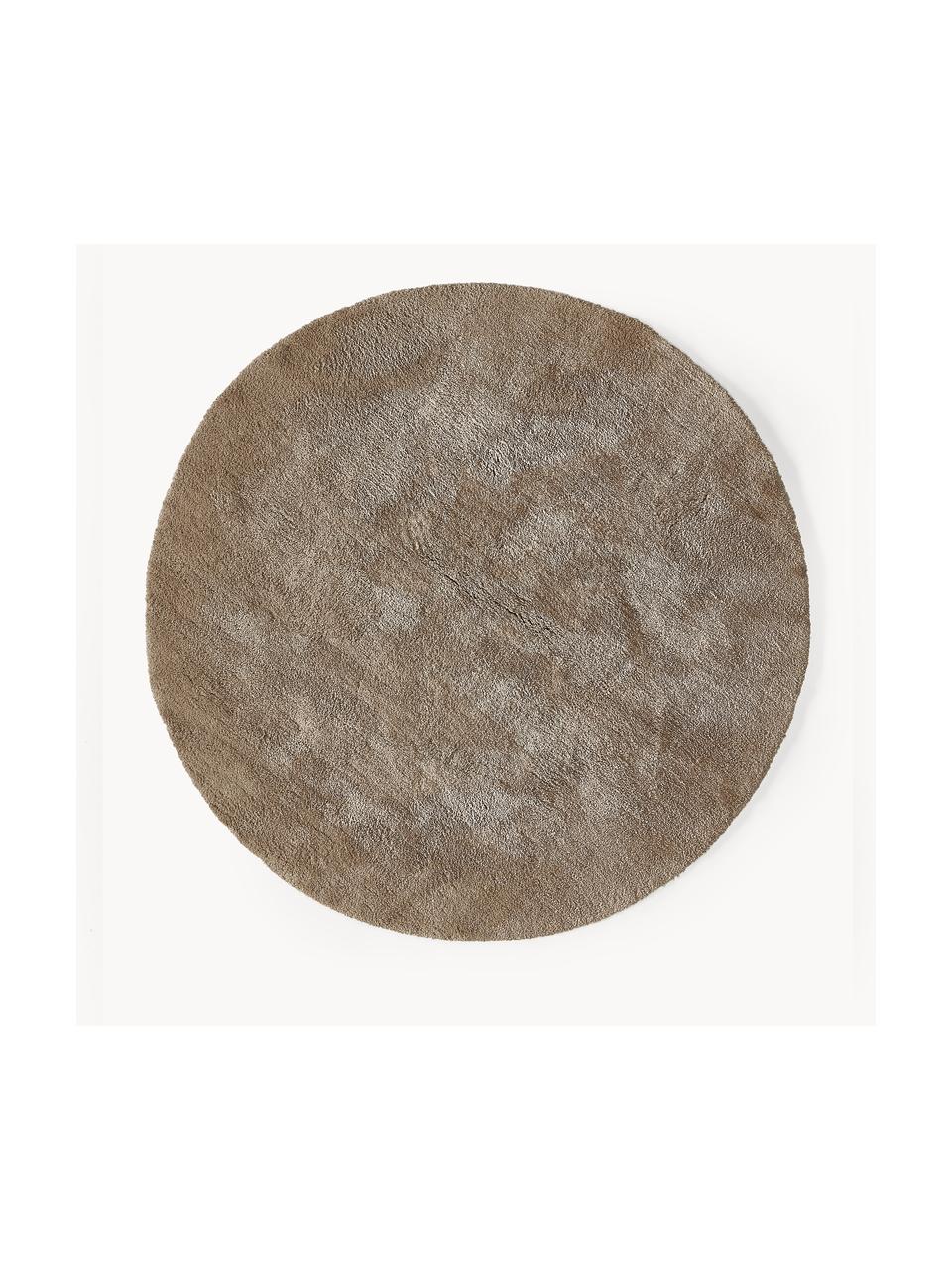 Okrągły puszysty dywan z długim włosiem Leighton, Mikrofibra (100% poliester z certyfikatem GRS), Brązowy, Ø 120 x W 3 cm (Rozmiar S)