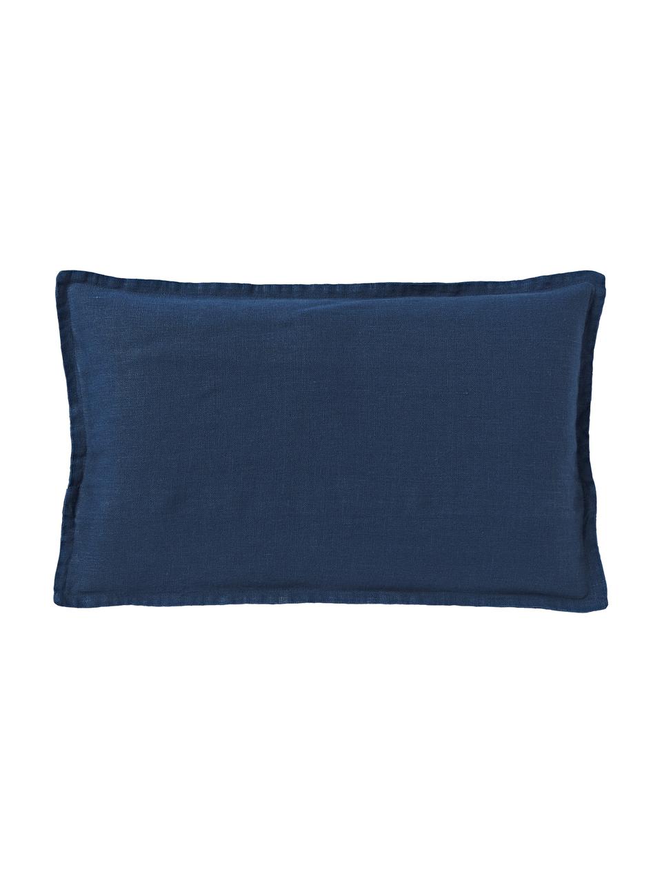 Leinen-Kissenhülle Lanya in Marineblau, 100% Leinen, Marineblau, B 30 x L 50 cm