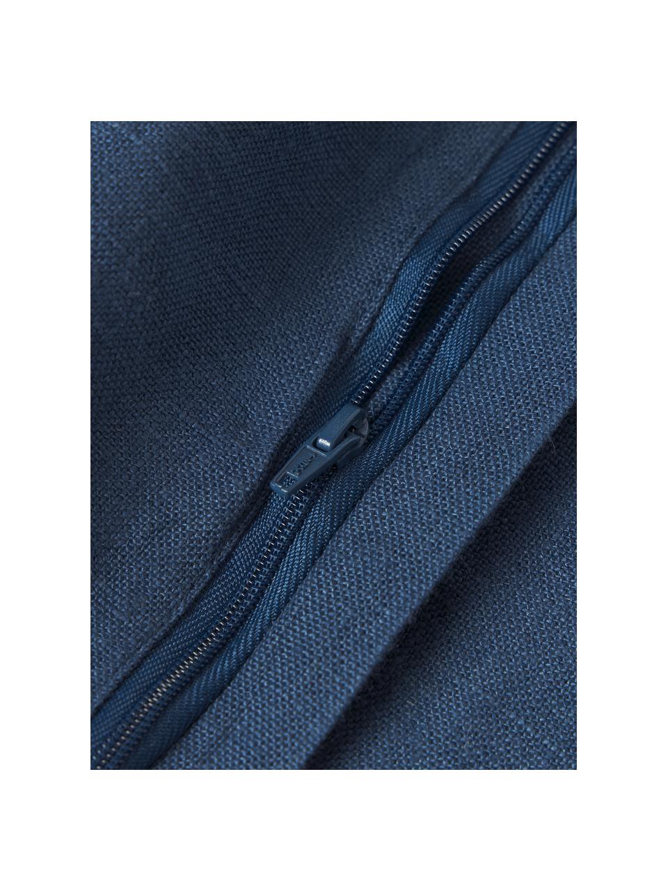 Housse de coussin lin bleu marine Lanya, 100 % pur lin, Bleu marine, larg. 30 x long. 50 cm