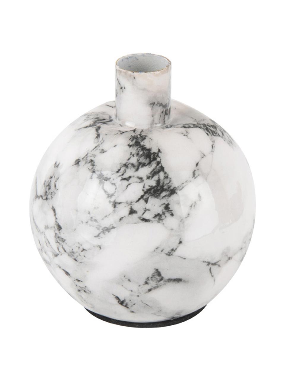 Kerzenhalter Look mit Marmoroptik, Metall, beschichtet, Weiss, marmoriert, Ø 11 x H 10 cm