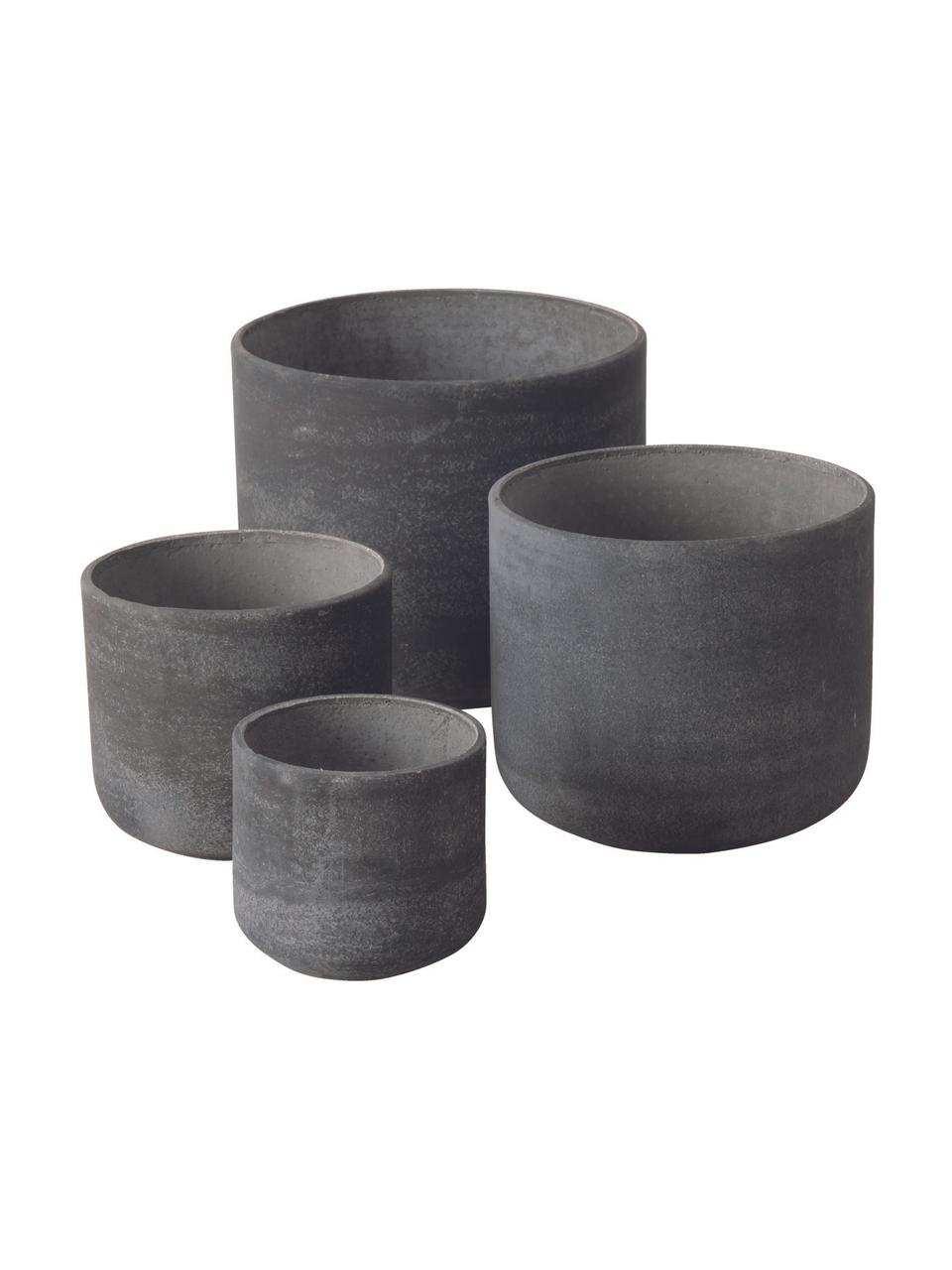 Cache-pot peint à la main gris foncé Cemento, 4 élém., Béton, fibre de verre, Gris foncé, Lot de différentes tailles