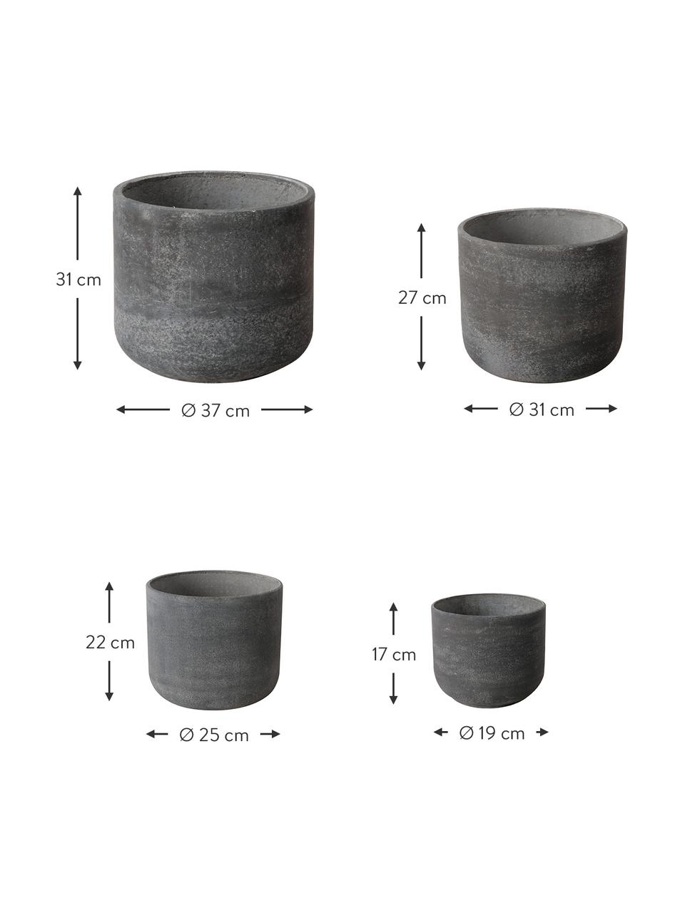 Handbeschilderde Cemento plantenbakkenset in donkergrijs, 4-delig, Beton, glasvezel, Donkergrijs, Set met verschillende formaten