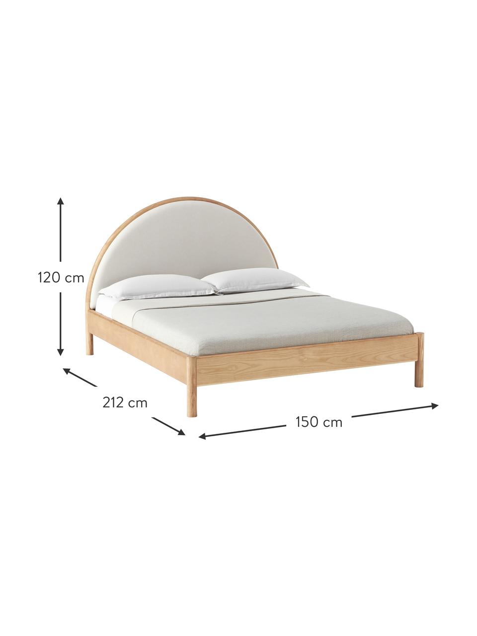 Houten bed Sean met gestoffeerde hoofdeinde, Frame: massief essenhout, FSC-ge, Poten: massief essenhout, FSC-ge, Geweven stof beige, licht essenhout, B 140 x L 200 cm