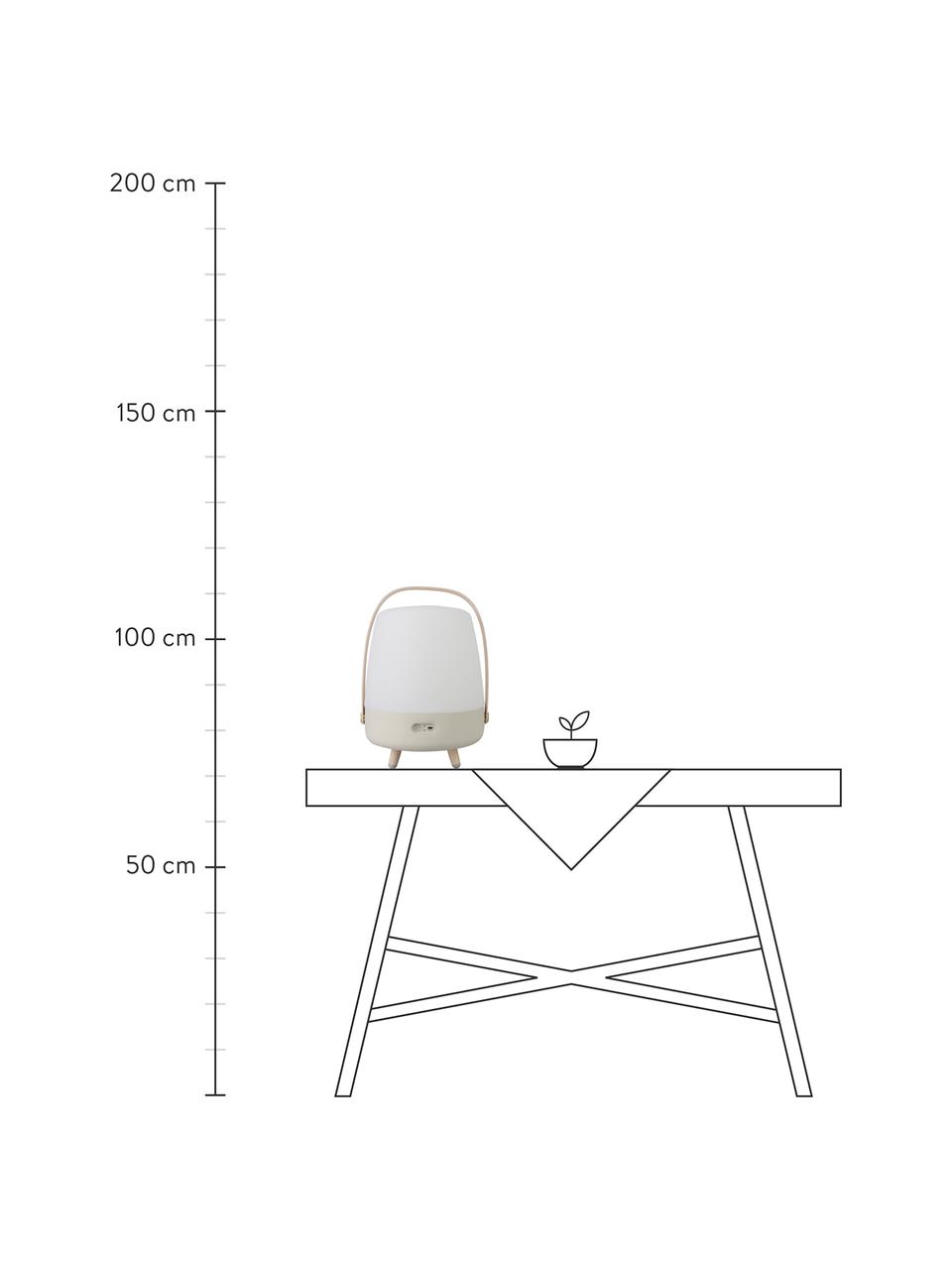 Lámpara de mesa LED para exterior Lite-up play, portátil con altavoz, Pantalla: plástico, Estructura: madera, silicona, Asa: madera, Patas: caucho de silicona, mader, Color arena, transparente, beige, Ø 29 x Al 40 cm