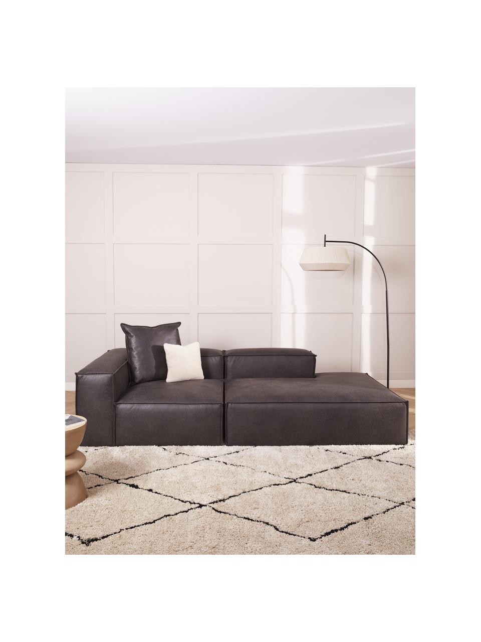 Modulaire chaise longue Lennon van gerecycled leer, Bekleding: gerecycled leer (70% leer, Frame: massief grenenhout, FSC-g, Poten: kunststof De poten bevind, Leer bruingrijs, B 269 x D 119 cm, rugleuning links