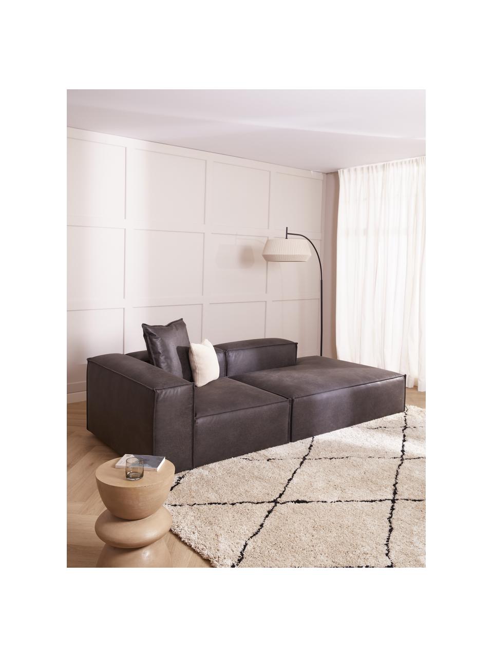 Modulaire chaise longue Lennon van gerecycled leer, Bekleding: gerecycled leer (70% leer, Frame: massief grenenhout, FSC-g, Poten: kunststof De poten bevind, Leer bruingrijs, B 269 x D 119 cm, rugleuning links
