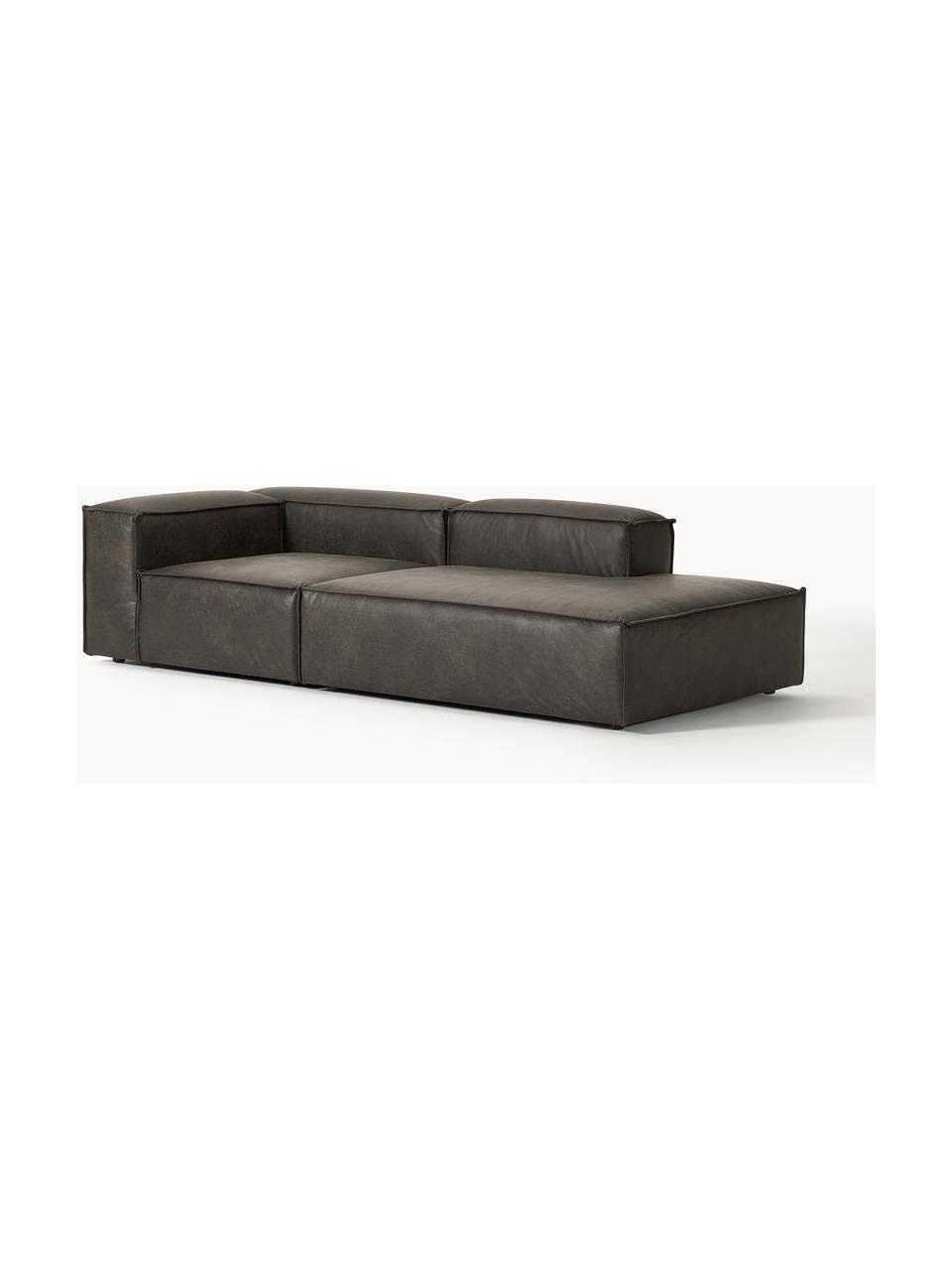 Modulaire chaise longue Lennon van gerecycled leer, Bekleding: gerecycled leer (70% leer, Frame: massief hout, multiplex, Poten: kunststof Dit product is , Leer taupe, B 269 x D 119 cm, armleuning links