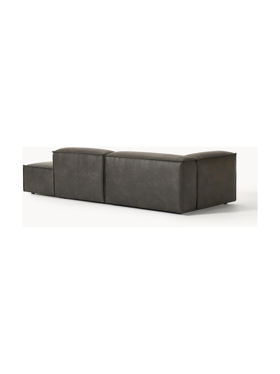 Modulaire chaise longue Lennon van gerecycled leer, Bekleding: gerecycled leer (70% leer, Frame: massief hout, multiplex, Poten: kunststof Dit product is , Leer taupe, B 269 x D 119 cm, armleuning links