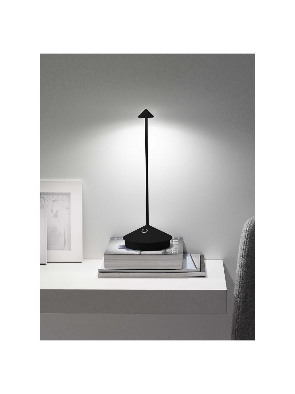 Kleine mobiele LED tafellamp Pina, dimbaar, Lamp: aluminium, gecoat, Zwart, Ø 11 x H 29 cm