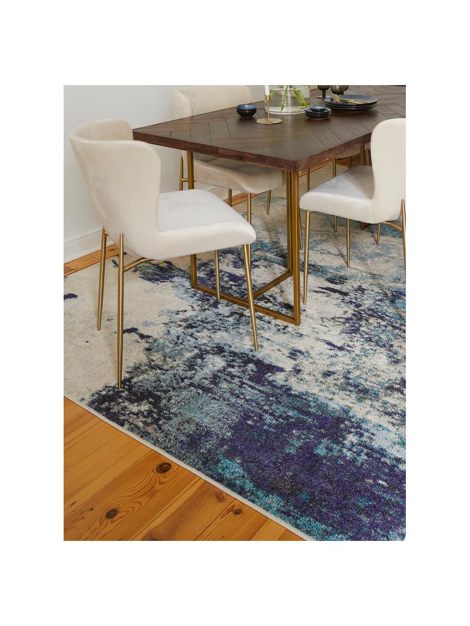 Alfombra de pelo corto de diseño Celestial, Parte superior: 100% polipropileno, Reverso: yute, Tonos beige y azules, An 200 x L 290 cm (Tamaño L)