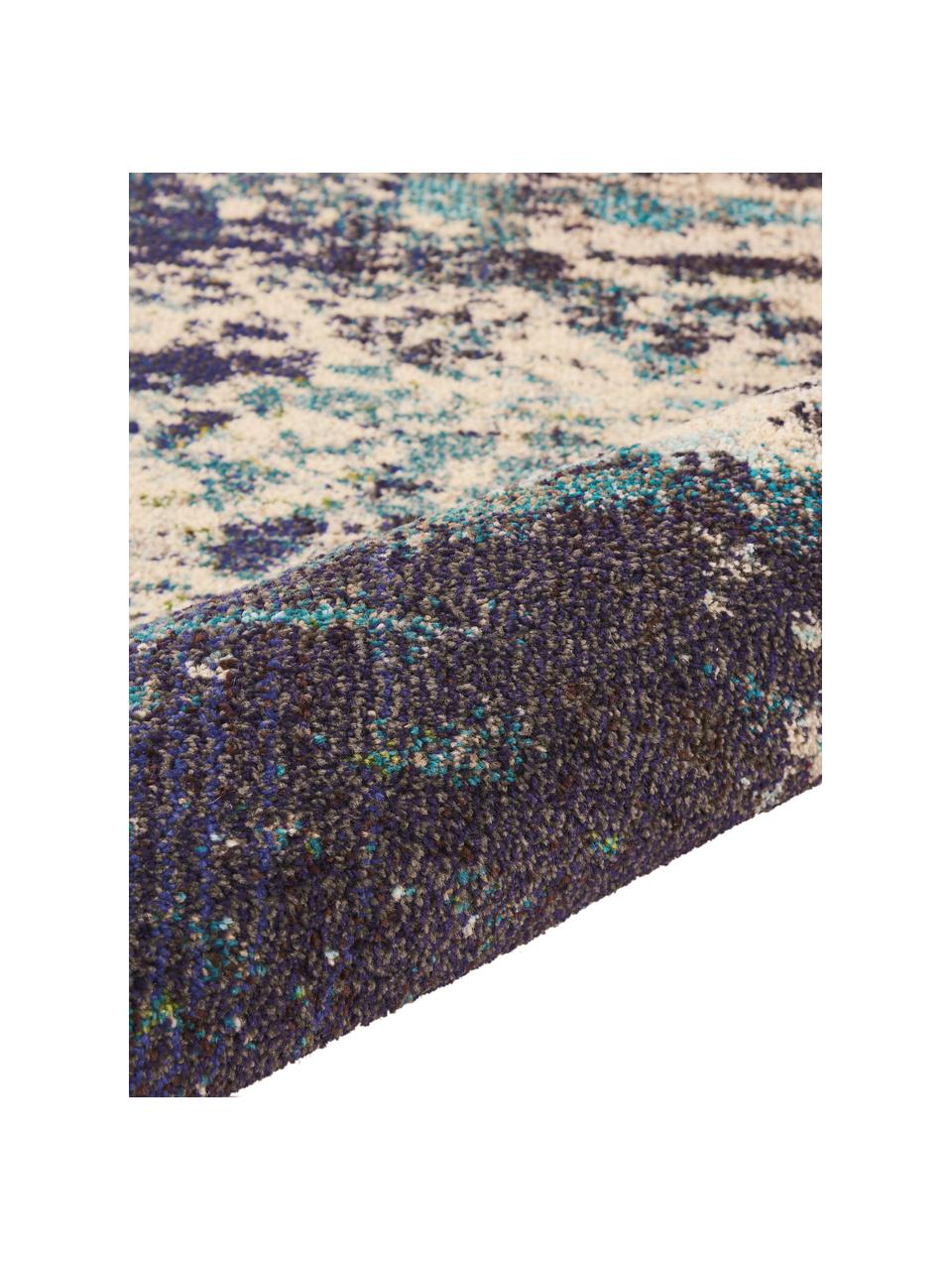 Alfombra de pelo corto de diseño Celestial, Parte superior: 100% polipropileno, Reverso: yute, Tonos beige y azules, An 200 x L 290 cm (Tamaño L)