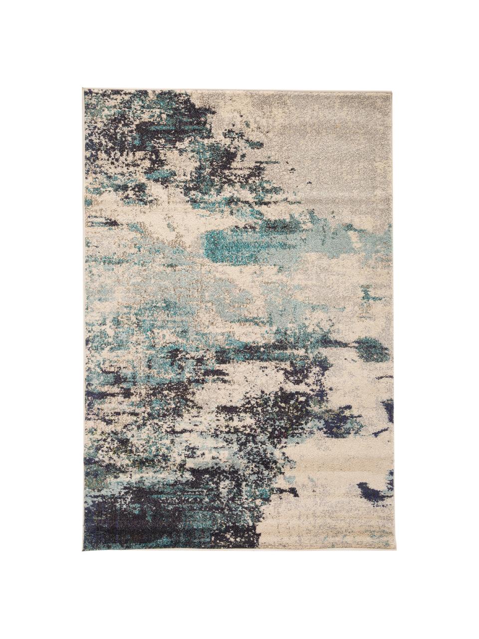 Tappeto di design a pelo corto Celestial, Retro: juta, Tonalità beige, tonalità blu, Larg.160 x Lung. 220 cm  (taglia M)