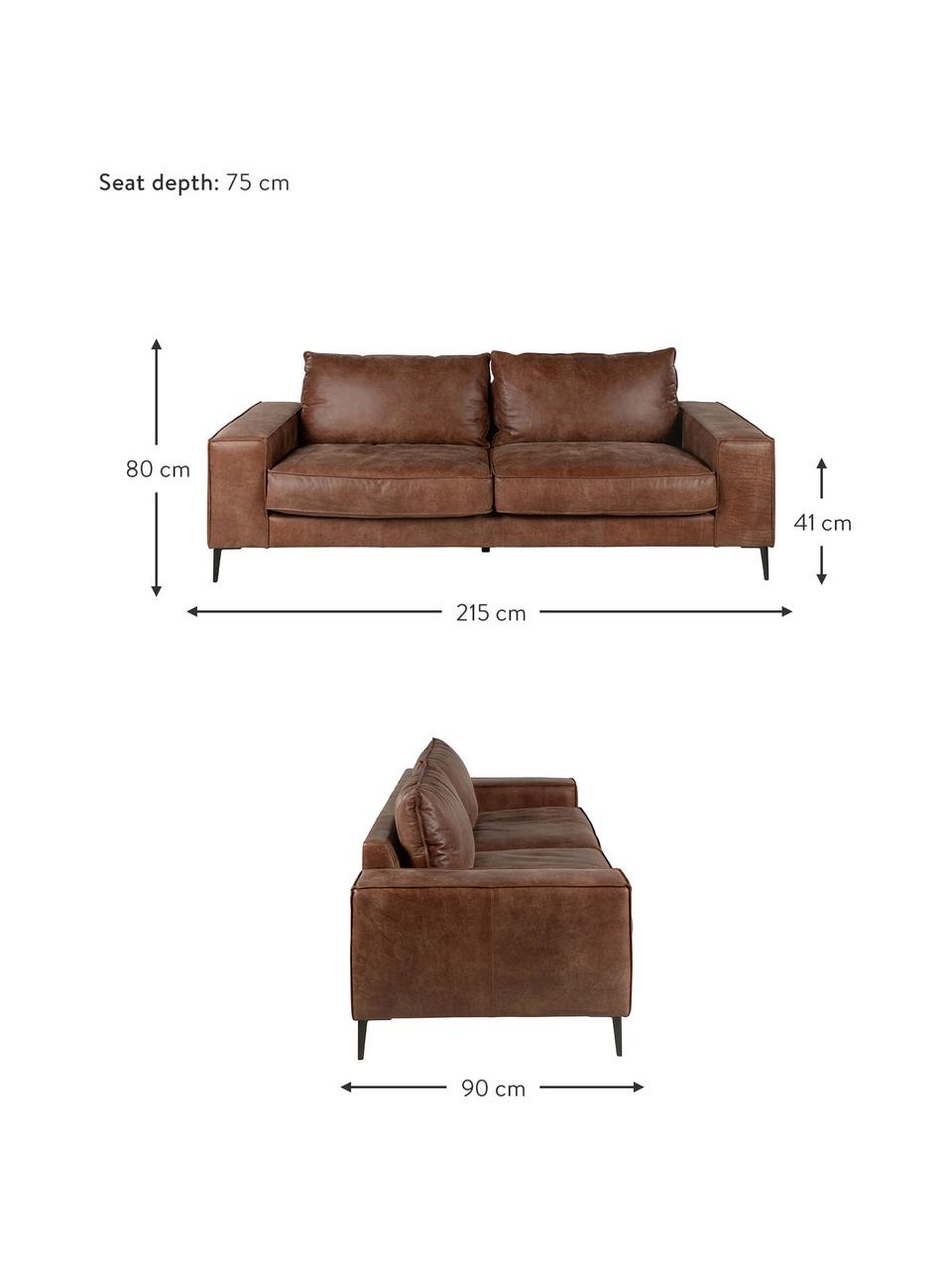 Divano industriale 3 posti in pelle marrone Brett, Rivestimento: pelle bovina liscia, Struttura: alluminio verniciato, Pelle tonalità marroni, Larg. 215 x Prof. 90 cm