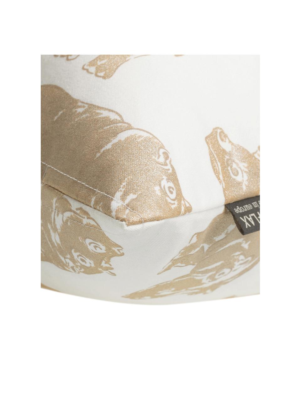 Kissenhülle Hippo mit Tierdruck in Gold/Creme, Baumwolle, Weiss, Goldfarben, 40 x 40 cm