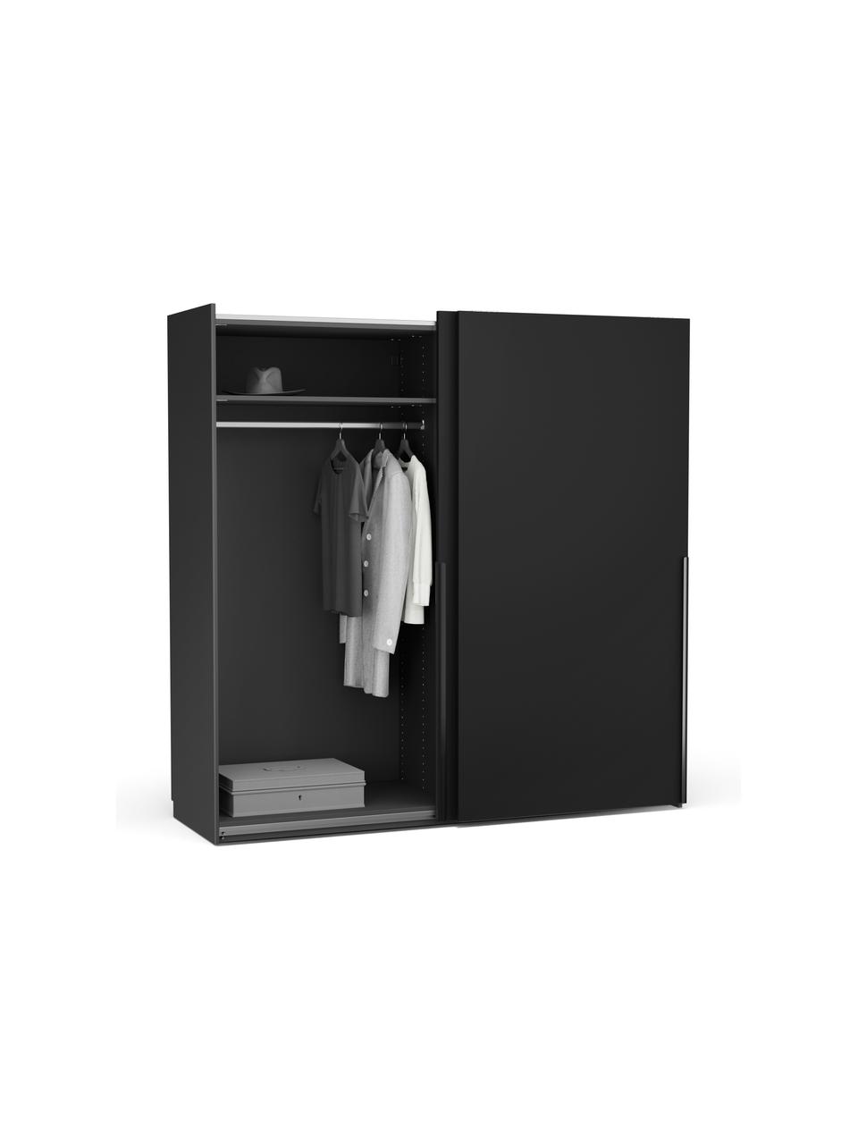 Modulaire schuifdeurkast Leon, 200 cm breed, diverse varianten, Zwart, Basis interieur, B 200 x H 200 cm