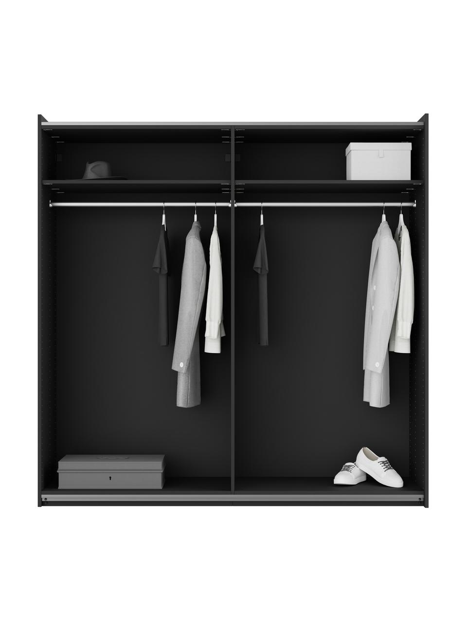Modulaire schuifdeurkast Leon, 200 cm breed, diverse varianten, Zwart, Basis interieur, B 200 x H 200 cm