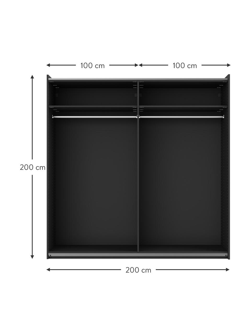 Modulaire schuifdeurkast Leon, 200 cm breed, diverse varianten, Zwart, Basis interieur, B 200 x H 200 cm
