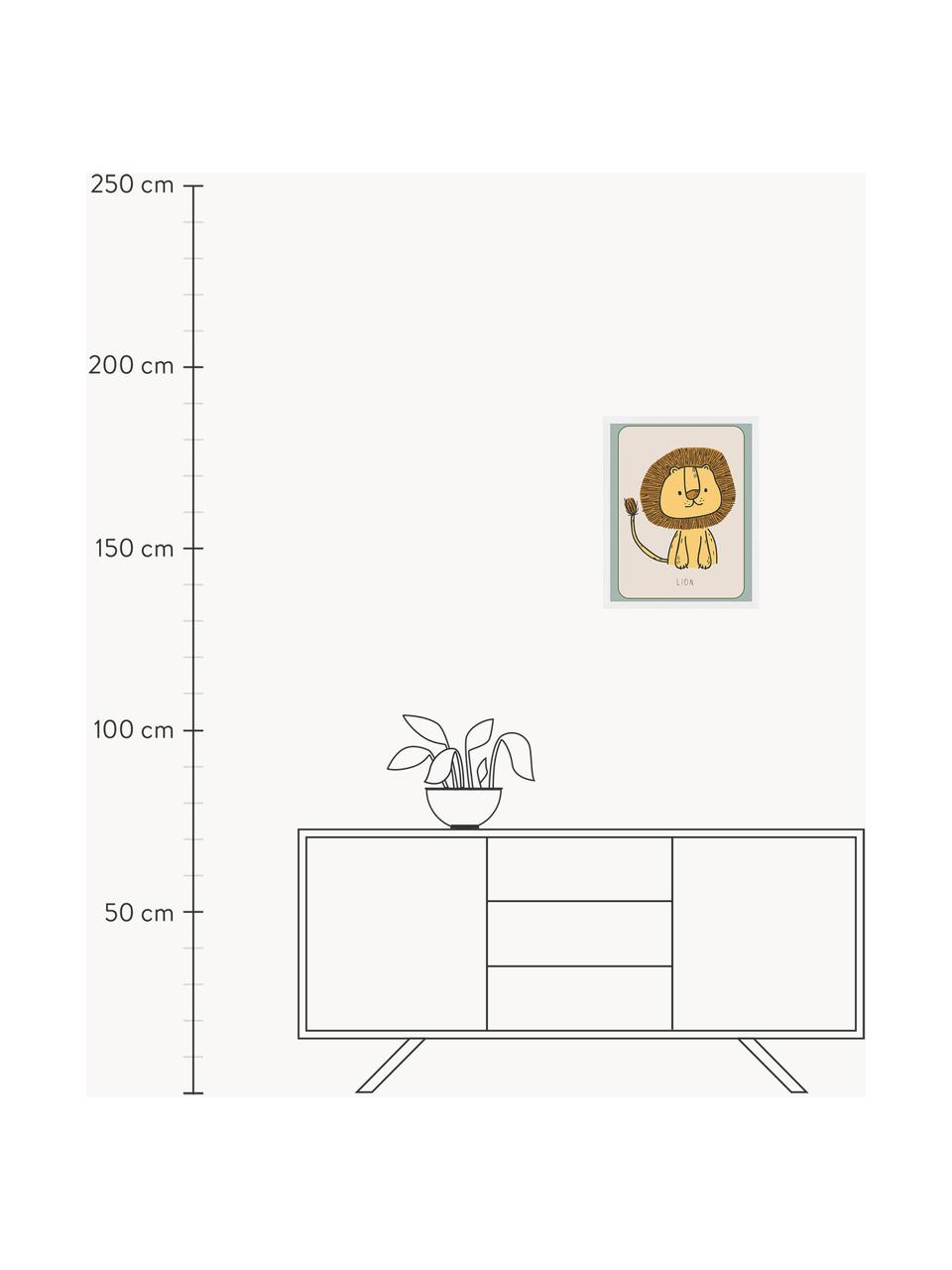 Zarámovaný digitální tisk Lion, Bílá, hořčicově žlutá, šalvějově zelená, Š 43 cm, V 53 cm